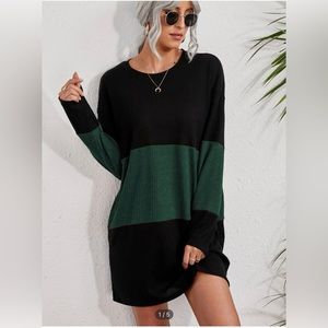 Shein. Size L 8/10. Black and green shirt dress.